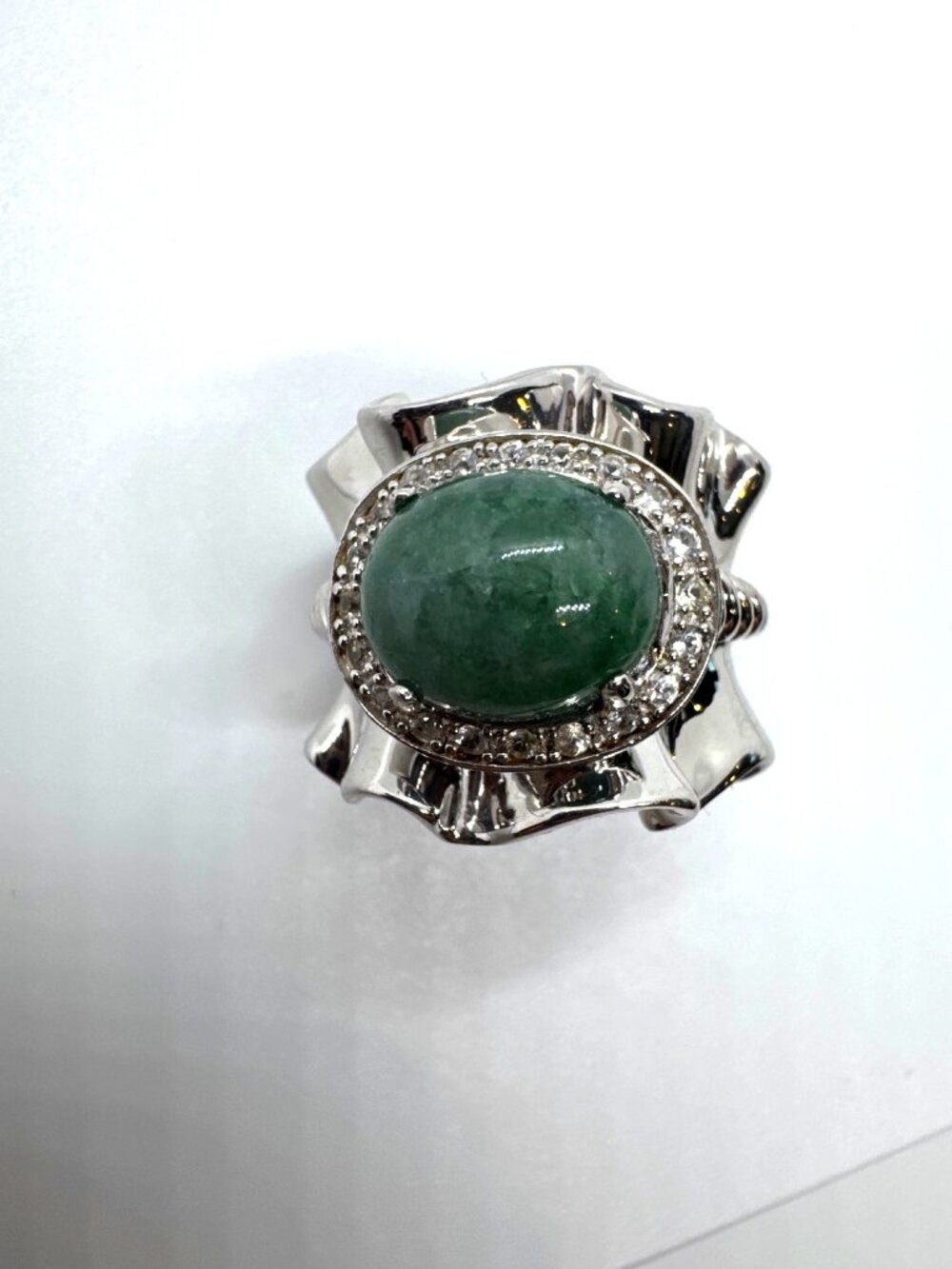 Michelle Albala Jadeite Ring 925 Sterling Silver White Topaz Wide Ruffle Size 8 - Picture 8 of 9